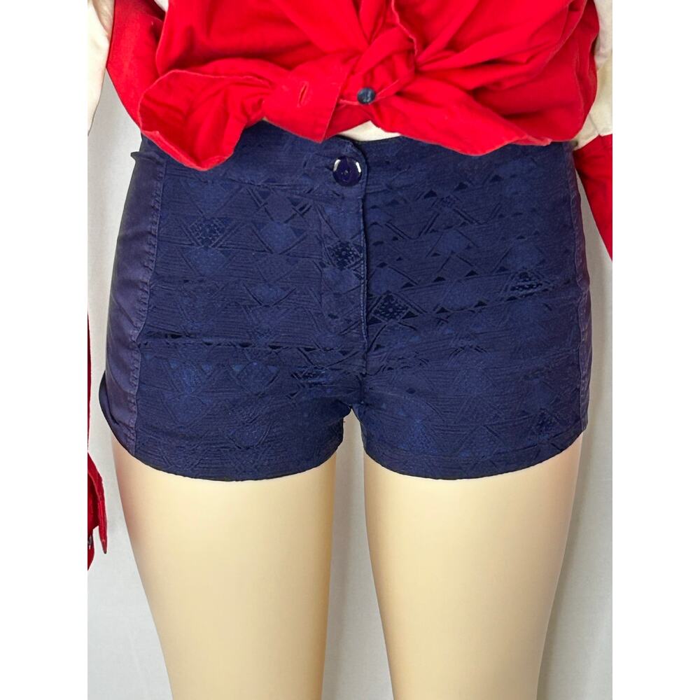 Alya Navy Jacquard Shorts High Rise Textured Y2K Preppy Minimalist medium